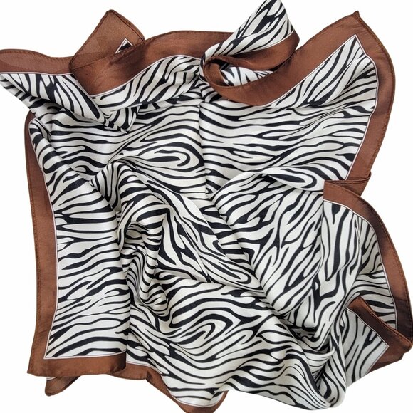✨New Elegant Bandana Square Scarf Silky Satin Soft Animal Print Zebra Brown Wrap - Picture 4 of 5